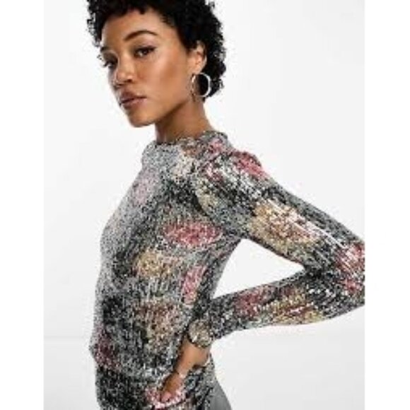 NWOT Free People multicolour floral sequin top, S - Picture 9 of 16
